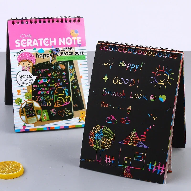 10 folhas divertido livro de desenho mágico brinquedo diy scratch notebook papelão preto crianças aprendendo brinquedos scratch arte pintura doodle