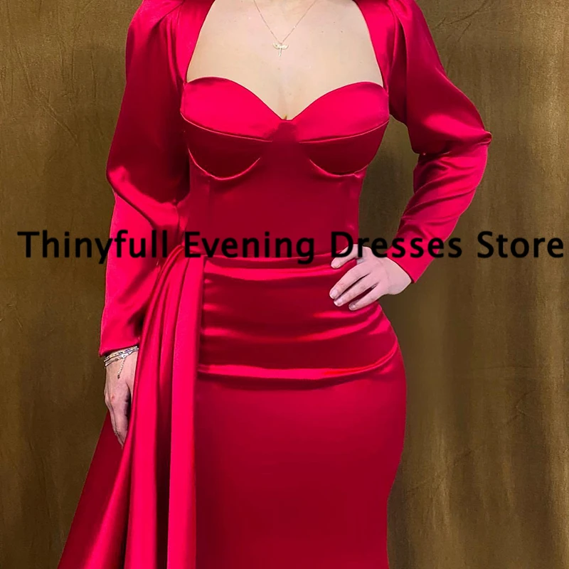 Thinyfull Red Sexy Mermaid Prom Dresses Sweetheart Long Sleeve Evening Dress Saudi Arabia Dubai Cocktail Party Gowns Custom Size