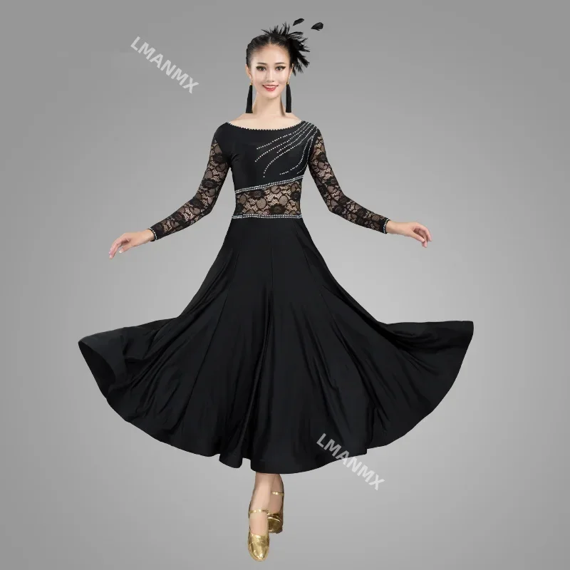 Black red blue Standard Dance Dresses Flamenco Dress Ballroom Waltz Dresses Red Social Dress Tango Modern Dance Costumes