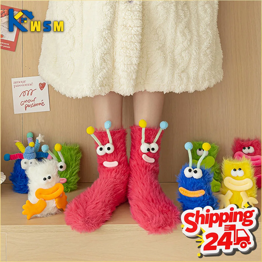 Womens Mid Socks Autumn Winter Warm Plush Fuzzy Fleece Lined Slipper Socks for Maternity Postpartum Home Comfort