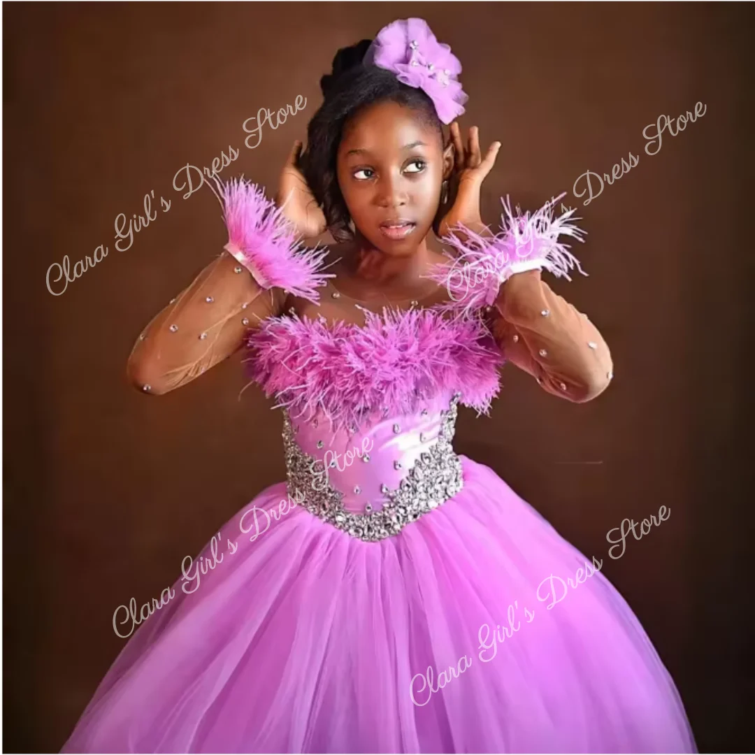 Aangepaste elegante bloemenmeisjesjurk met lange mouwen, vloerlengte, geschikt voor bruiloften, verjaardagsfeestjes, eerste communie en gala