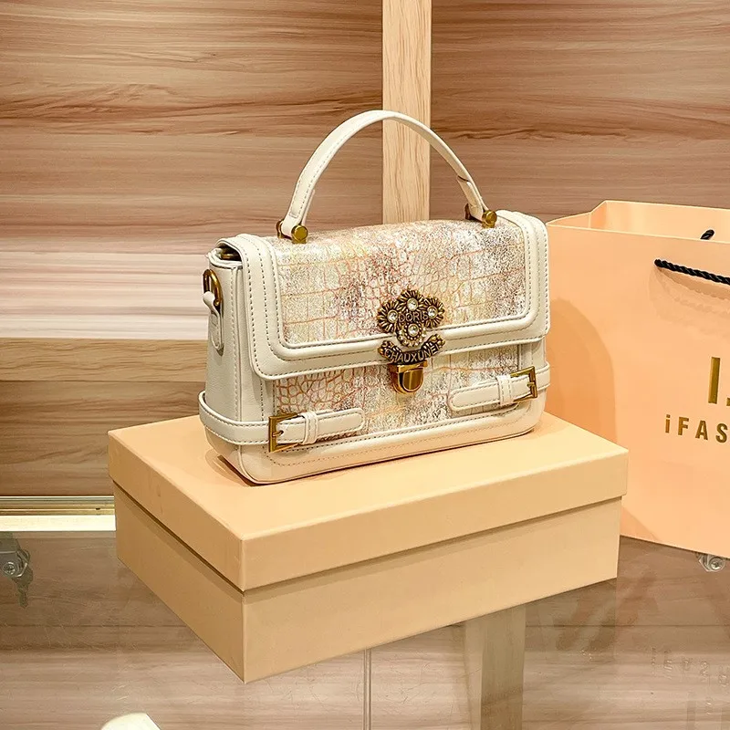 High end leather crocodile pattern handbag 2024 new fashionable buckle bag for female designer single shoulder crossbody bag