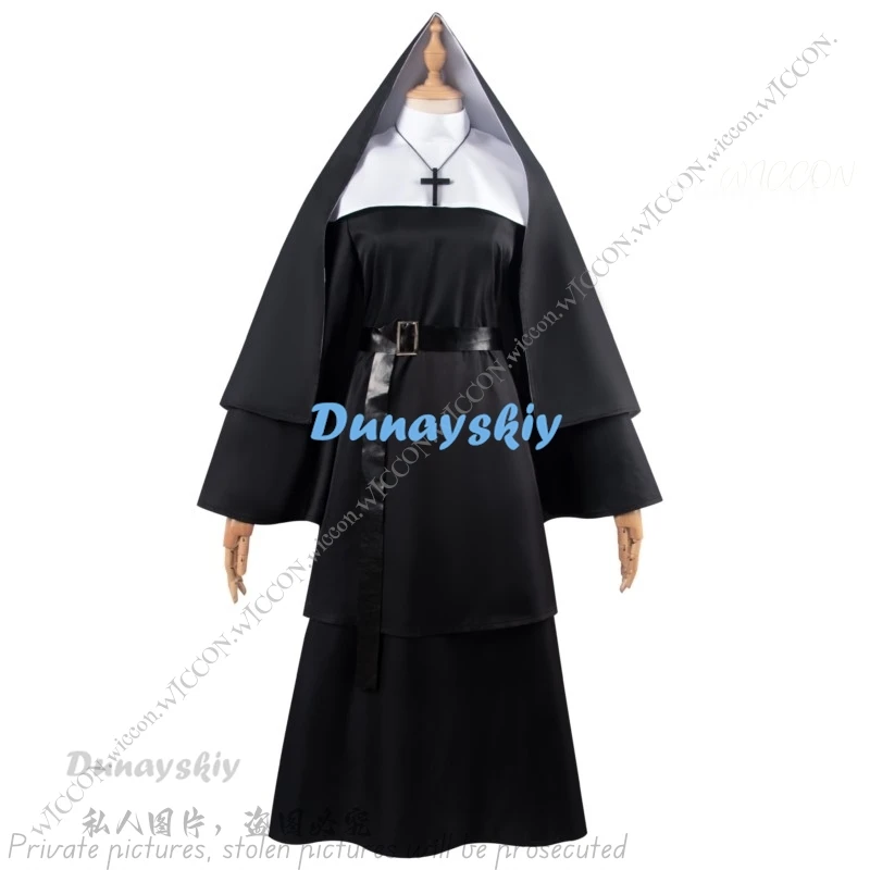 Ghost Nun Halloween Kostuum Horror Film Cosplay Masker Vrouw Vermomming Bloody Mouth Scream Horror Halloween Party Ghost Nun Jurk