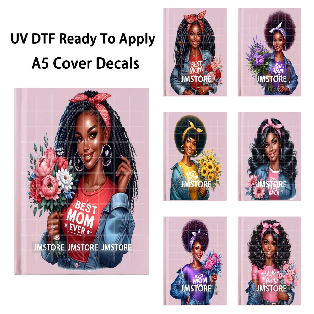 Floral Gorgeous Mother Best Mom Ever A5 Notebook UV DTF Wraps Ready To Apply Durable Transfer Stickers Decals For Journal Cover