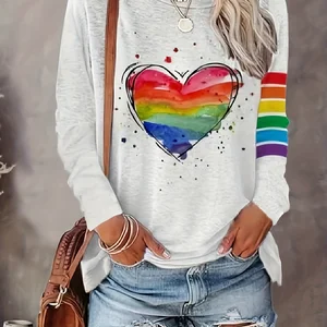 Áo phông vòng tròn với in cầu vồng nữ, quần áo giản dị, mùa xuân và mùa hè 8 Quần áo bán hàng chính Arch Iris - №2