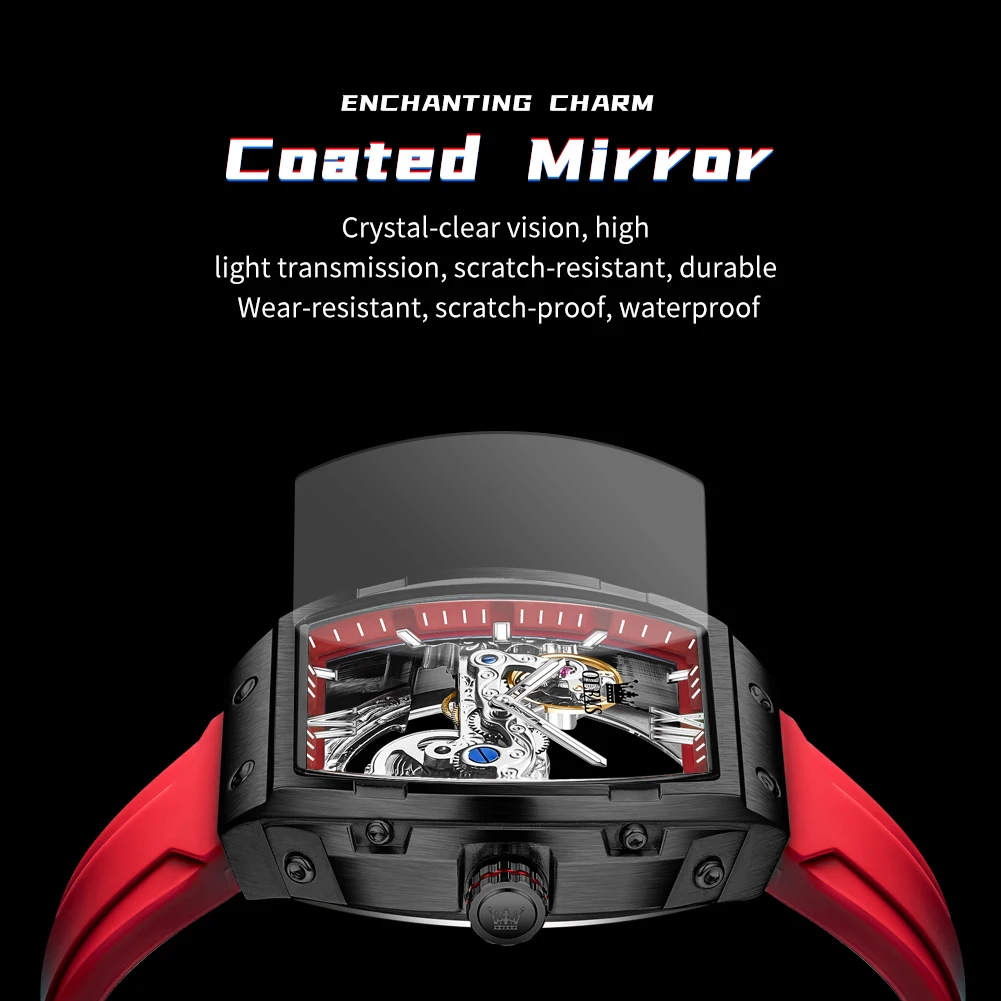 OLEVS 6779 Men Watch Translucent Core Mechanical Movement Square Case Wine Barr… - Image 4