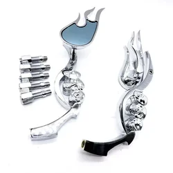 8MM 10MM CHROME SKULL FLAME REARVIEW MIRRORS FOR HARLEY DYNA SOFTAIL SPORTSTER ROAD KING
