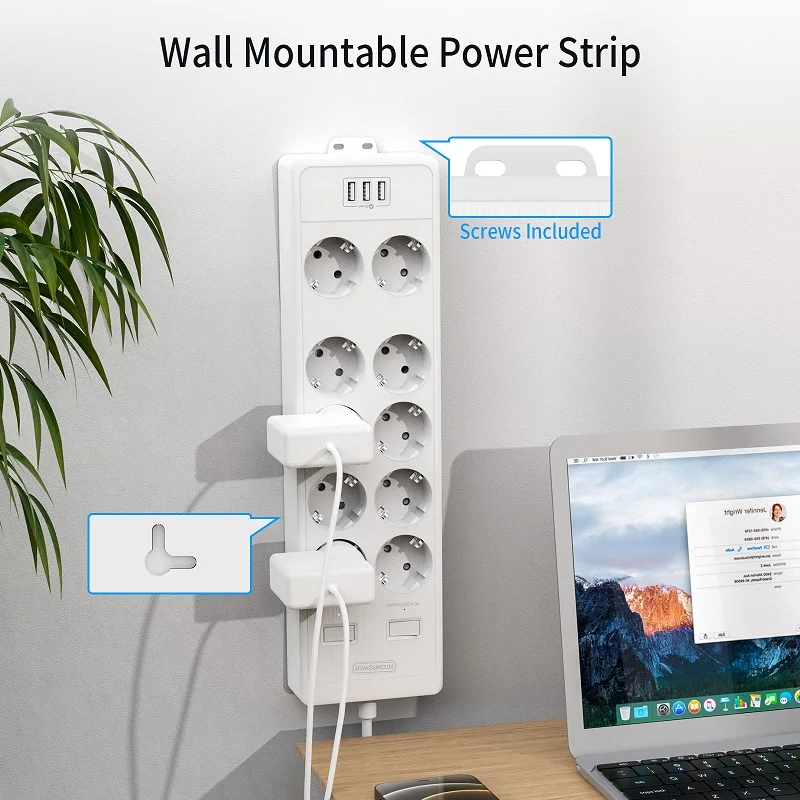 NTONPOWER Power Strip 4000J Surge Protector Extra กว้างซ็อกเก็ตติดผนังเต้าเสียบไฟ USB พร้อมต่อเครือข่าย Filte