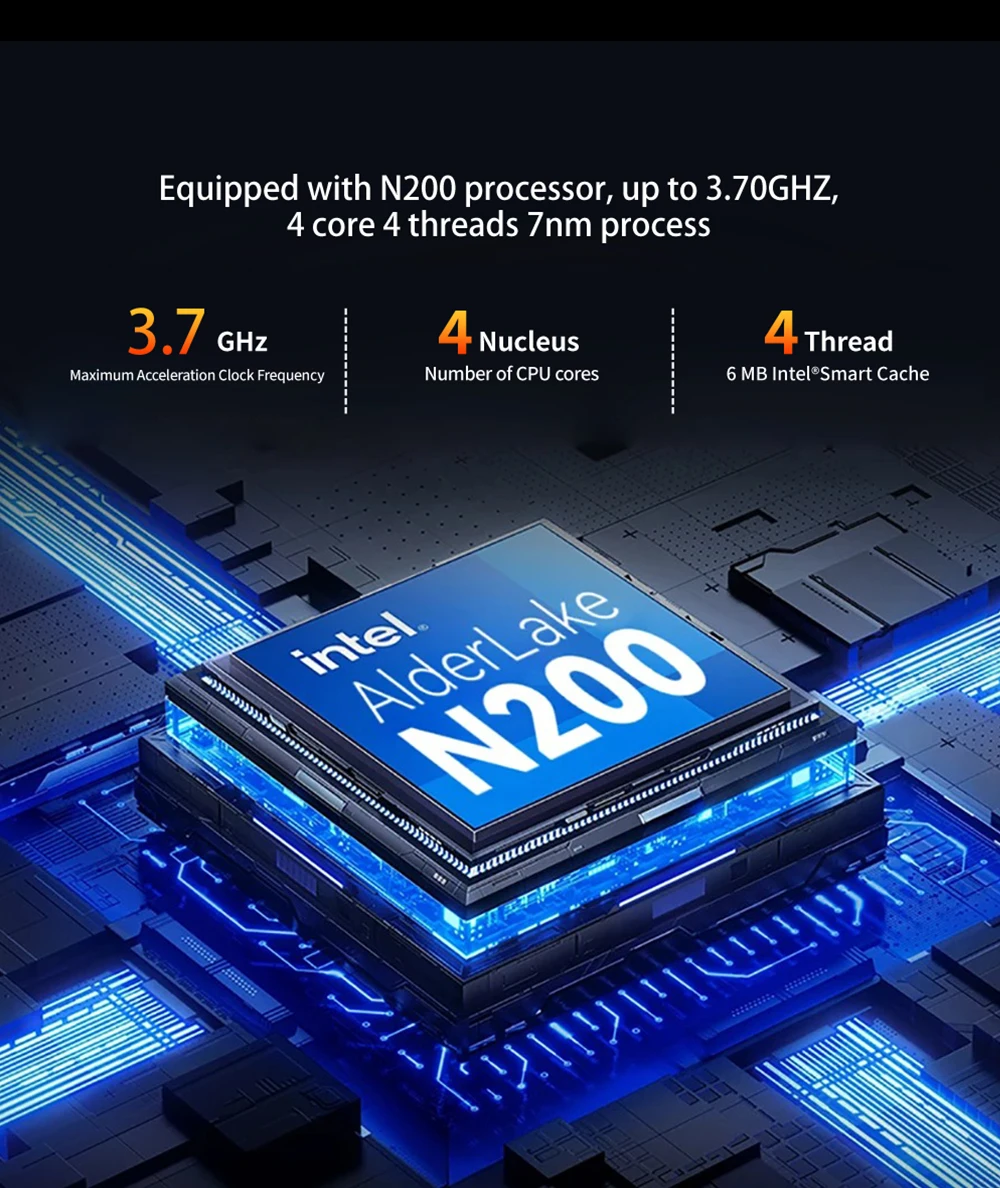 Sibolan 12-Gen Mini PC with 7 inch LCD Screen Inter N150/200/305 DDR5 3.7Hz Support WIFI 6.0 BT 5.2 For Home Office & Gaming