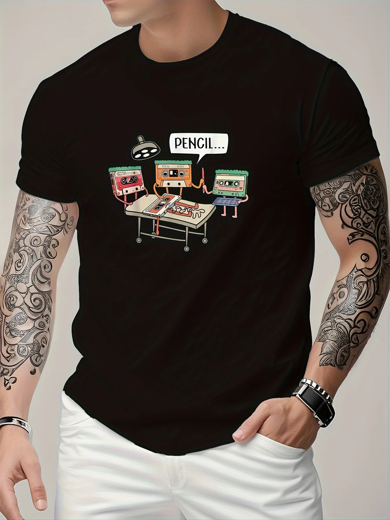 

Men's Trendy Printed Short Sleeve T-Shirt, Street Style Crew Neck Top, Summer Breathable Men's Short Sleeve Tee Shirts