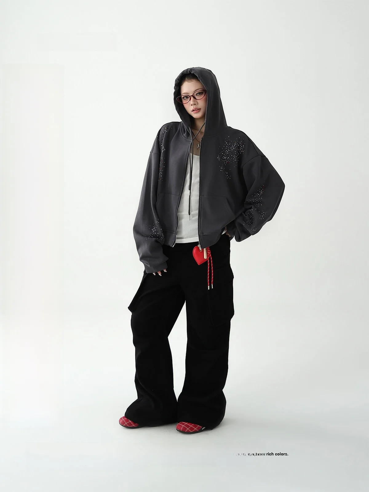 

AceStudios Осенняя новинка: корейско-американский кардиган-свитшот с капюшоном и стразами для женщин, свободный крой, в стиле Lazy Sle Jaet