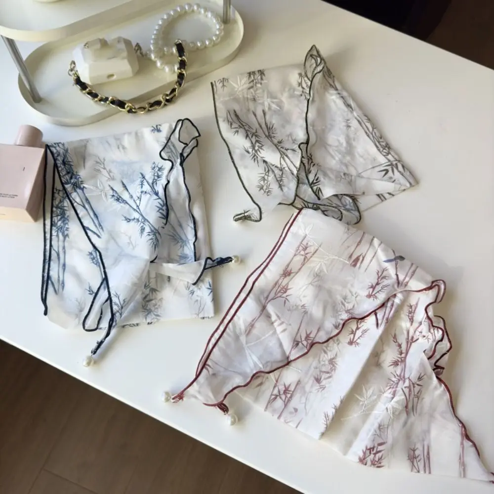 

Cute Leaf Small Floral Triangle Bandana Turban Wraps Printed Scarf Pearl Pendant Bohemia Flower Triangle Headband Seaside