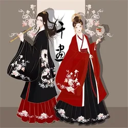 Culturele borduurwerk draak Hanfu mannen vrouwen traditionele kruis kraag kostuum vintage fee lotus paren cosplay kleding niche