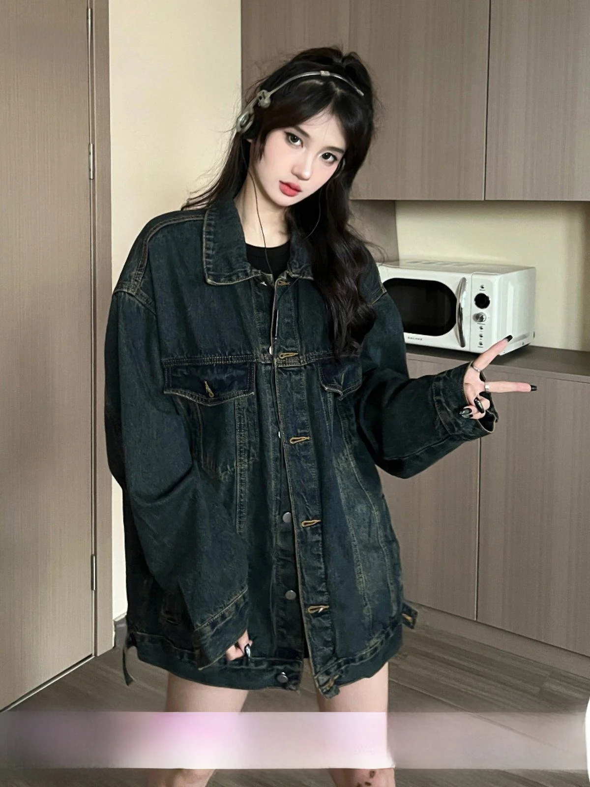 

Американская уличная одежда в стиле ретро, джинсовый джинсовый джинт Distred Wa, женский джинсовый джинсовый джинт свободного кроя на осень