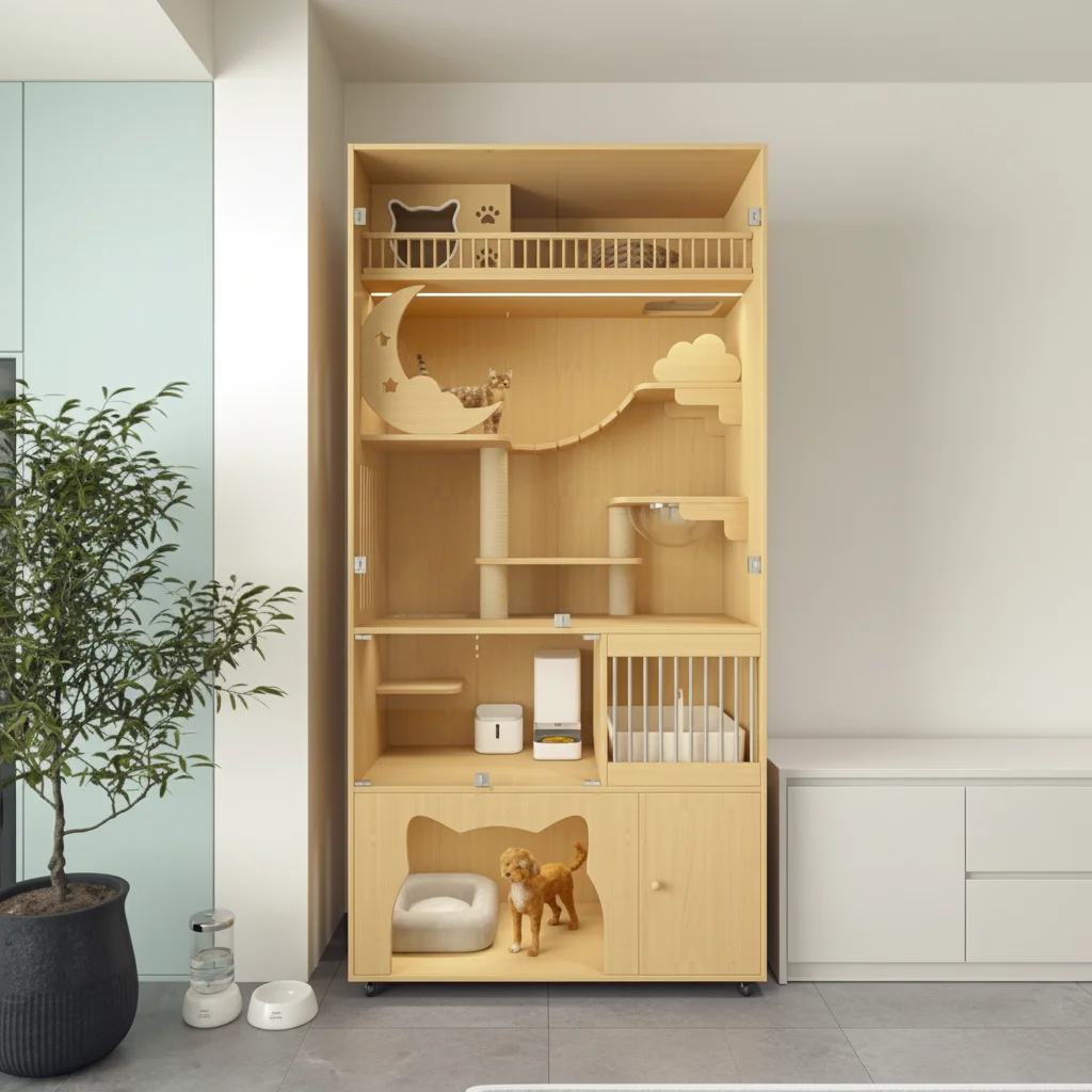 Modular Wooden Cat Villa Luxury Indoor and Outdoor Cat House with Glass