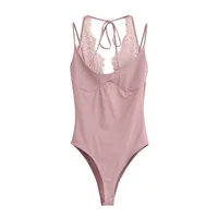 Women's Jumpsuit 2026 Spring New Solid Color Halter Neck Lace Splice Sexy Slim-Fit Romper Personalized Fashion - Image 4