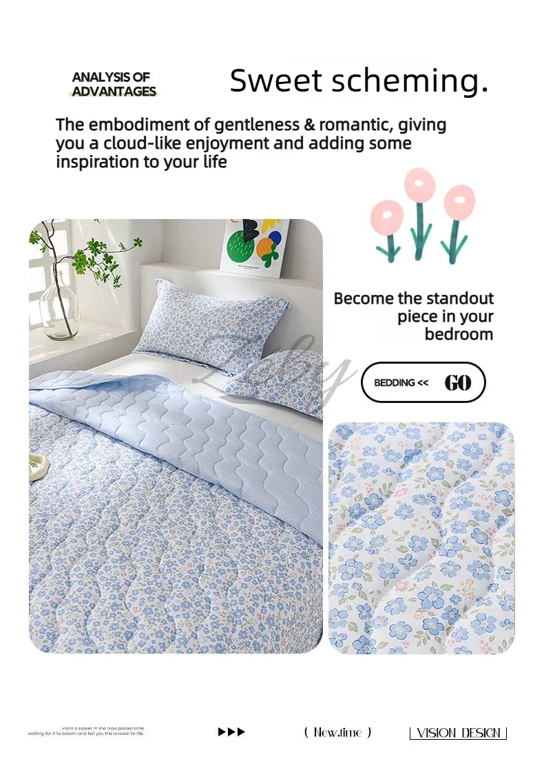 Breathable Quilted Summer Blanket Cooling Skin-friendly Comforter Soft Lightweight Quilt Well-vetilated Single Double  Duvet Set