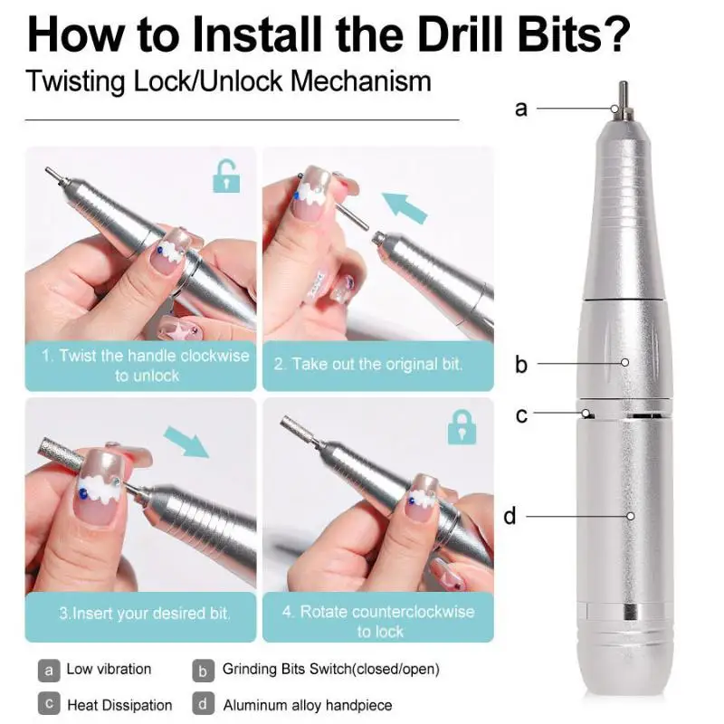 Professional 45000RPM Electric Portable Nail Drill Machine Rechargeable Low Noise Nail Sander File For Manicure Salon Tool