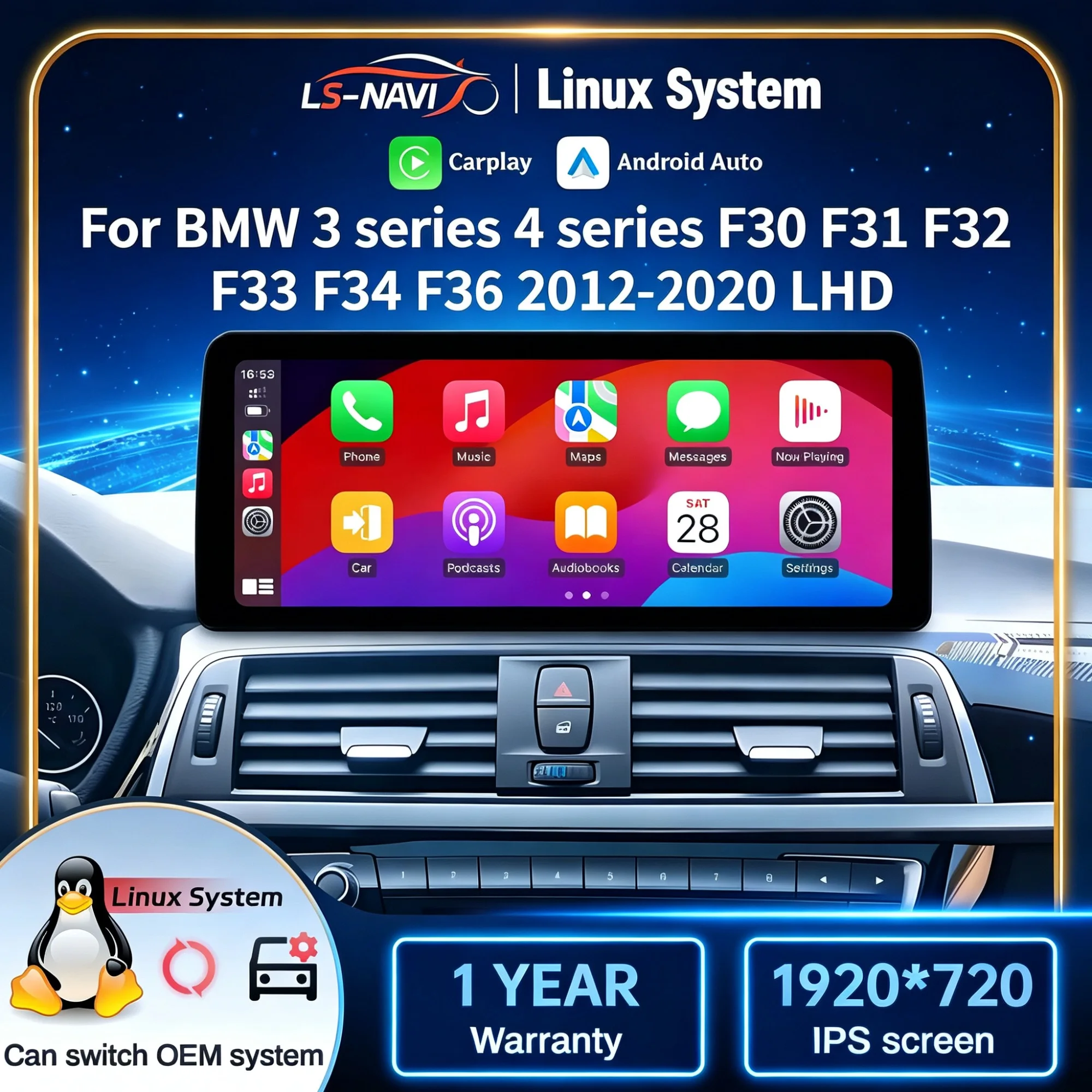 Linux Multimedia Screen Left Hand Drive For BMW 3 series 4 series F30 F31 F32 F33 F34 F36 2012-2020 Car Radio Wireless Carplay