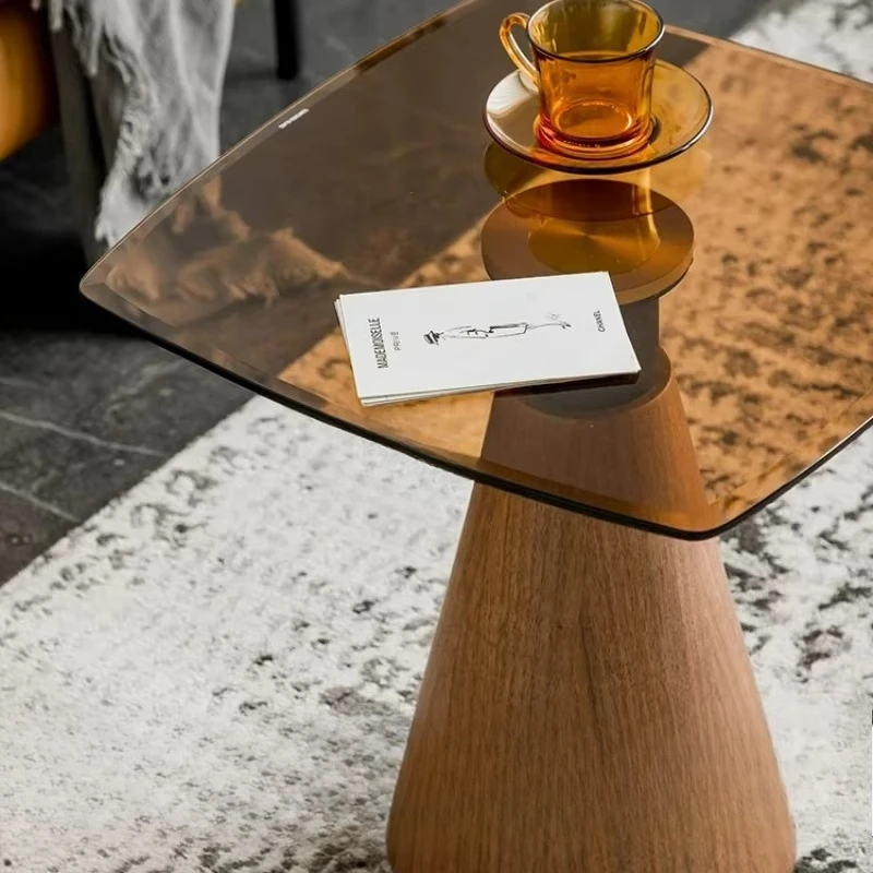 yjq Square Coffee Table Glass Office Simple Retro Solid Wood Table Combination