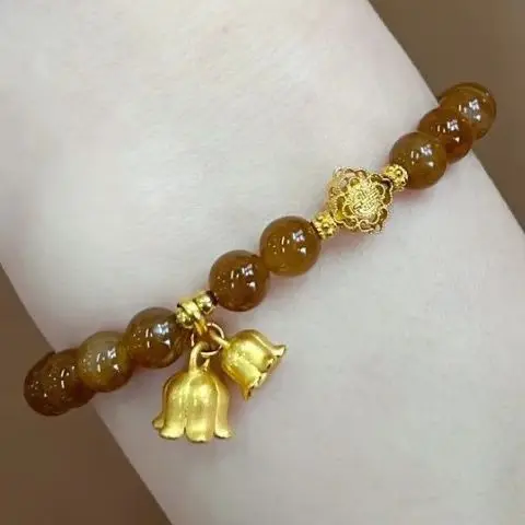 UMQ New Original Hetian Jade Bracelet Advanced Caramel Color High-End Design Retro Hand Weaving Bracelet