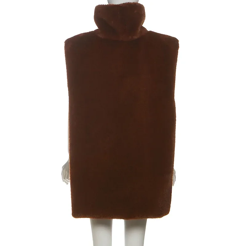 سترات نسائية عصرية من الفرو الصناعي سترات بياقة مدورة بدون أكمام بلوفر معطف 2025 لخريف وشتاء دافئ فروي ملابس خارجية غير رسمية #5