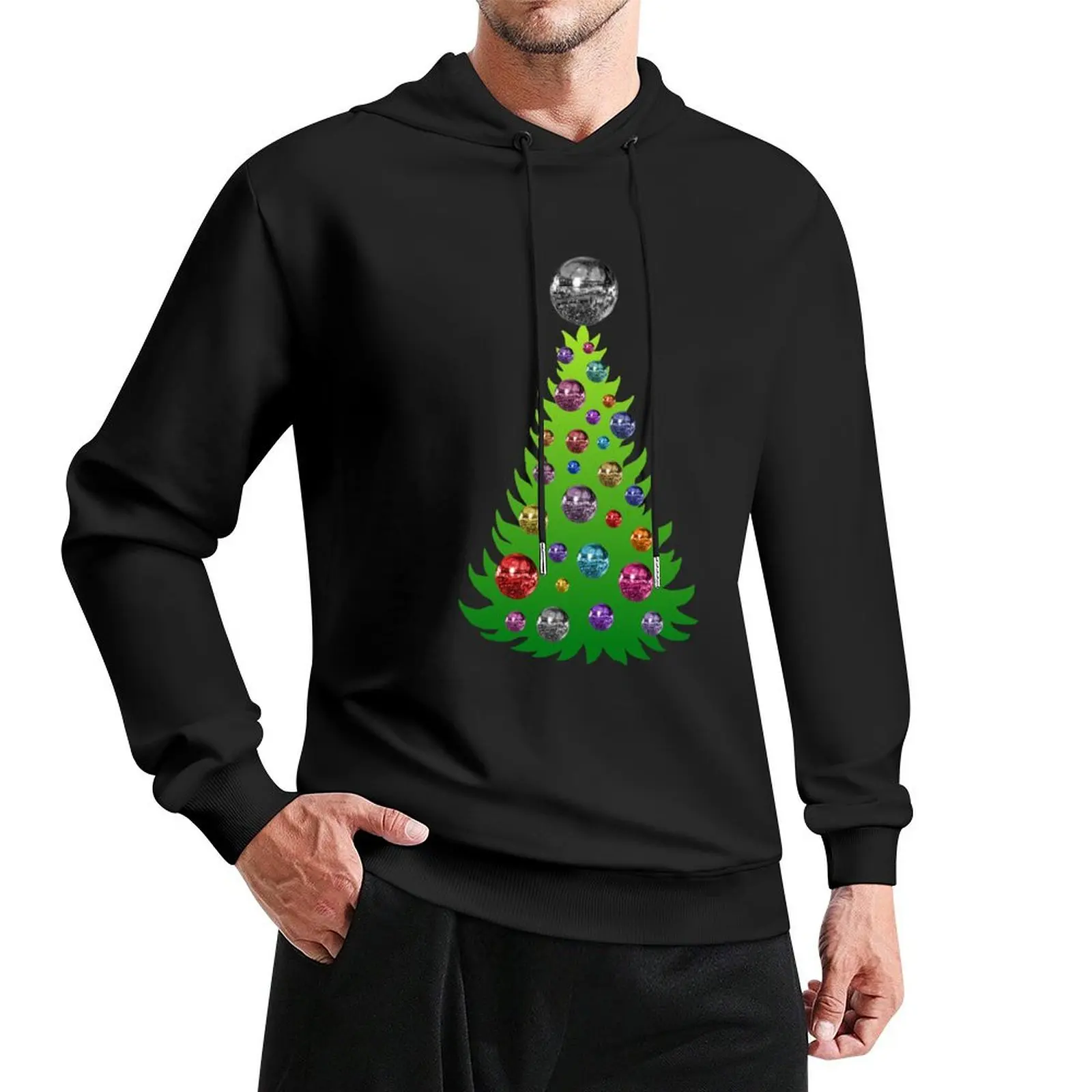 Colorful 1970s Disco Ornament Christmas Tree Pullover Hoodie fashion men mens designer clothes new hooded tee