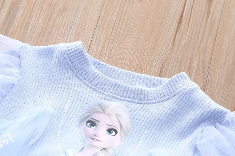 Girls Cartoon Dress 2023 Fall Fashion Frozen Elsa Princess Dresses Kids Long Sleeve Mesh Costume Crown+Magic Wand Girl Clothes