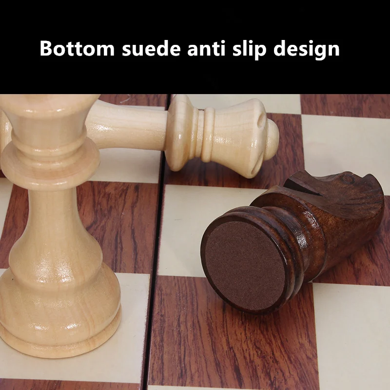 Chess Pieces Solid Wood with More than 2 High-grade Wooden Folding Board Match Game Entertainment 39*39cm/15.35in