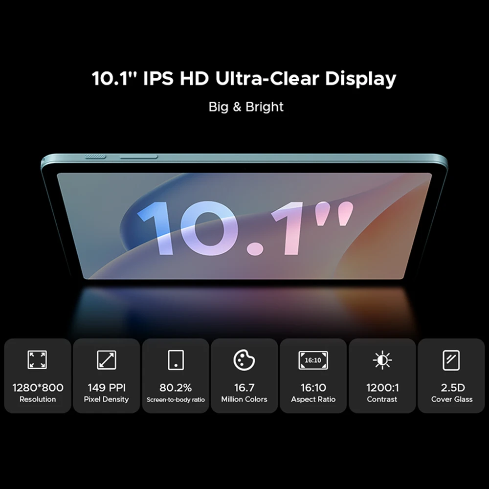 تابلت DOOGEE Tab A9 Pro بشاشة 10.1 بوصة عالية الدقة أندرويد 15 20 جيجابايت (4+16) 128 جيجابايت 6580 مللي أمبير في الساعة بطارية كبيرة مكبرات صوت مزدوجة وسادة كمبيوتر 2 في 1 تابلت