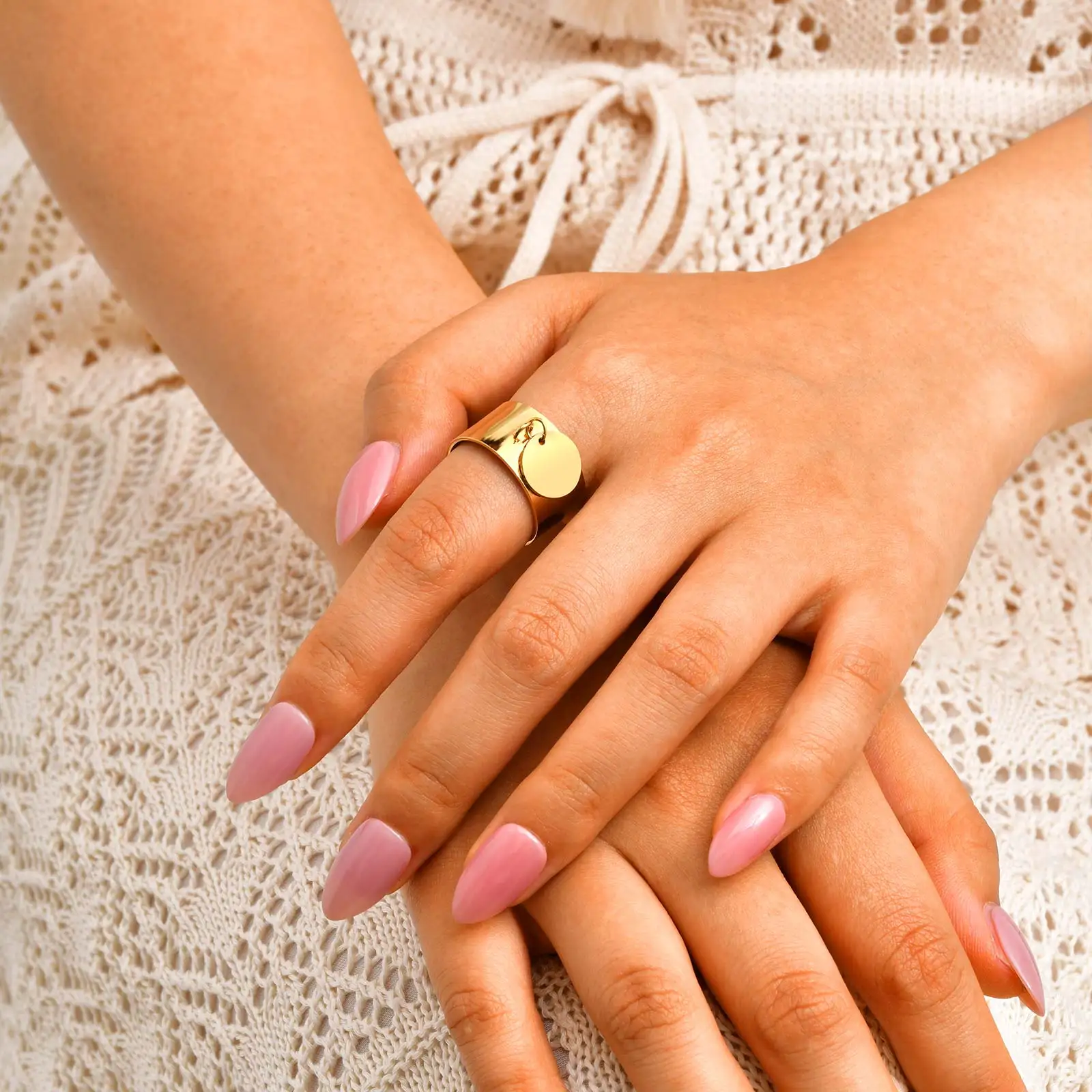 

Round Plate Drop Opening Ring for Women,Gold Color Stainless Steel Waterproof Rings,High Polished Jewelry Gifts