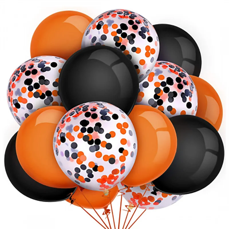 15pcs Halloween Balloon Orange Black Latex Confetti Balloons Halloween Party Decor Supplies Shop Bar Halloween Decoration Balls