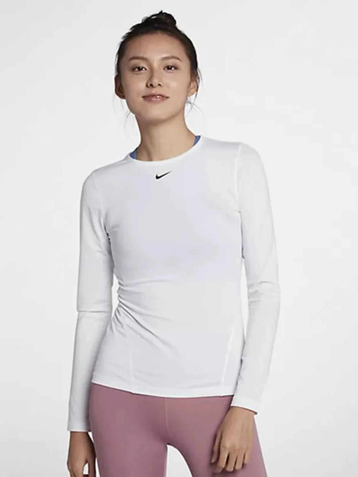 Nike-ropa deportiva de manga larga para mujer, transpirable con cuello redondo de alta elasticidad prenda deportiva, secado rápido, ideal para Yoga