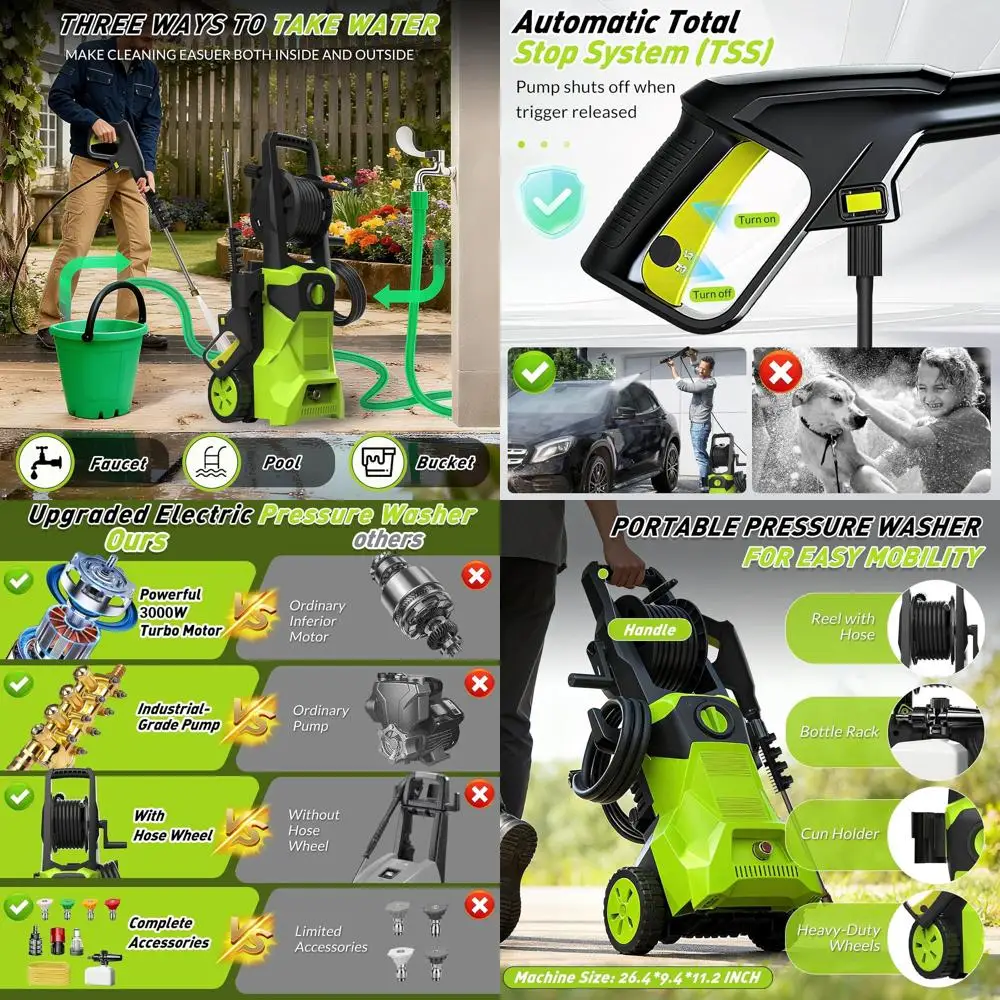 

Мойка высокого давления 5000 PSI с 4 насадками, баком для моющего средства и шлангом 52 фута для очистки автомобилей, подъездных путей и патио