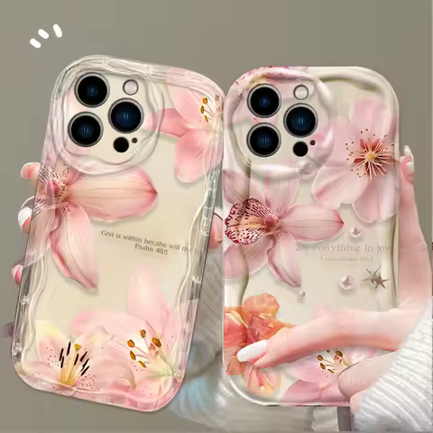 Pink Cherry Blossom 3D Wave Case For iPhone 16 16E 15 14 13 12 11 Pro Max X XS X S Max XR SE 2020 SE4 7 8 Silicone Clear Cover