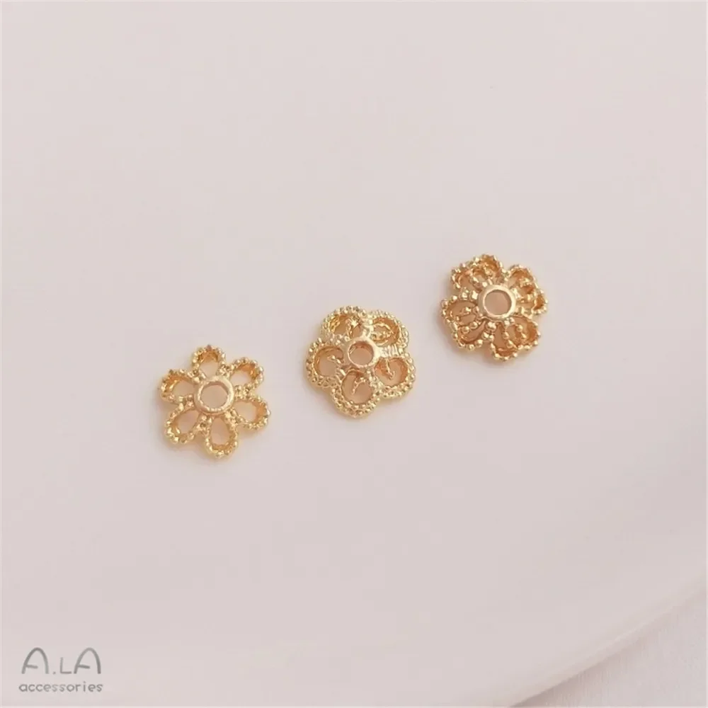 

14K gold encased hollow four-leaf clover flower holder flower plum flower bead holder septum DIY string bracelet head accessoriy