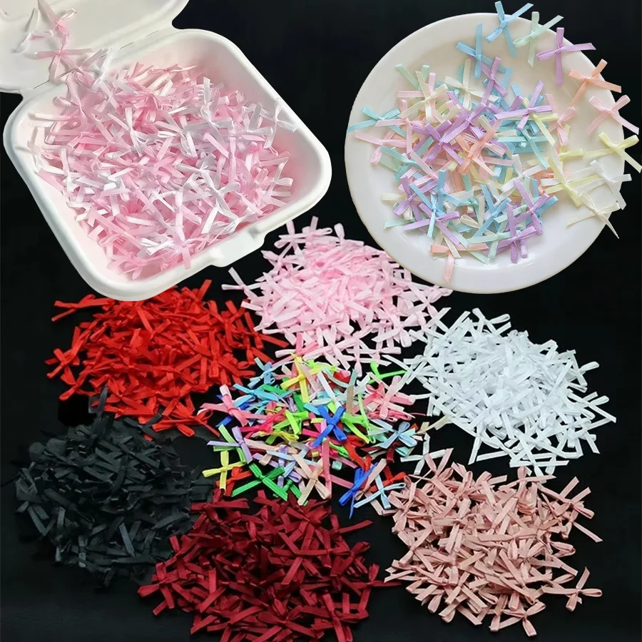 100pc 3cm Mini Ribbon Bows Flower for Sewing Appliques Crafts Decoration Hair Accessories Wedding Gift Box Ornament Supplies