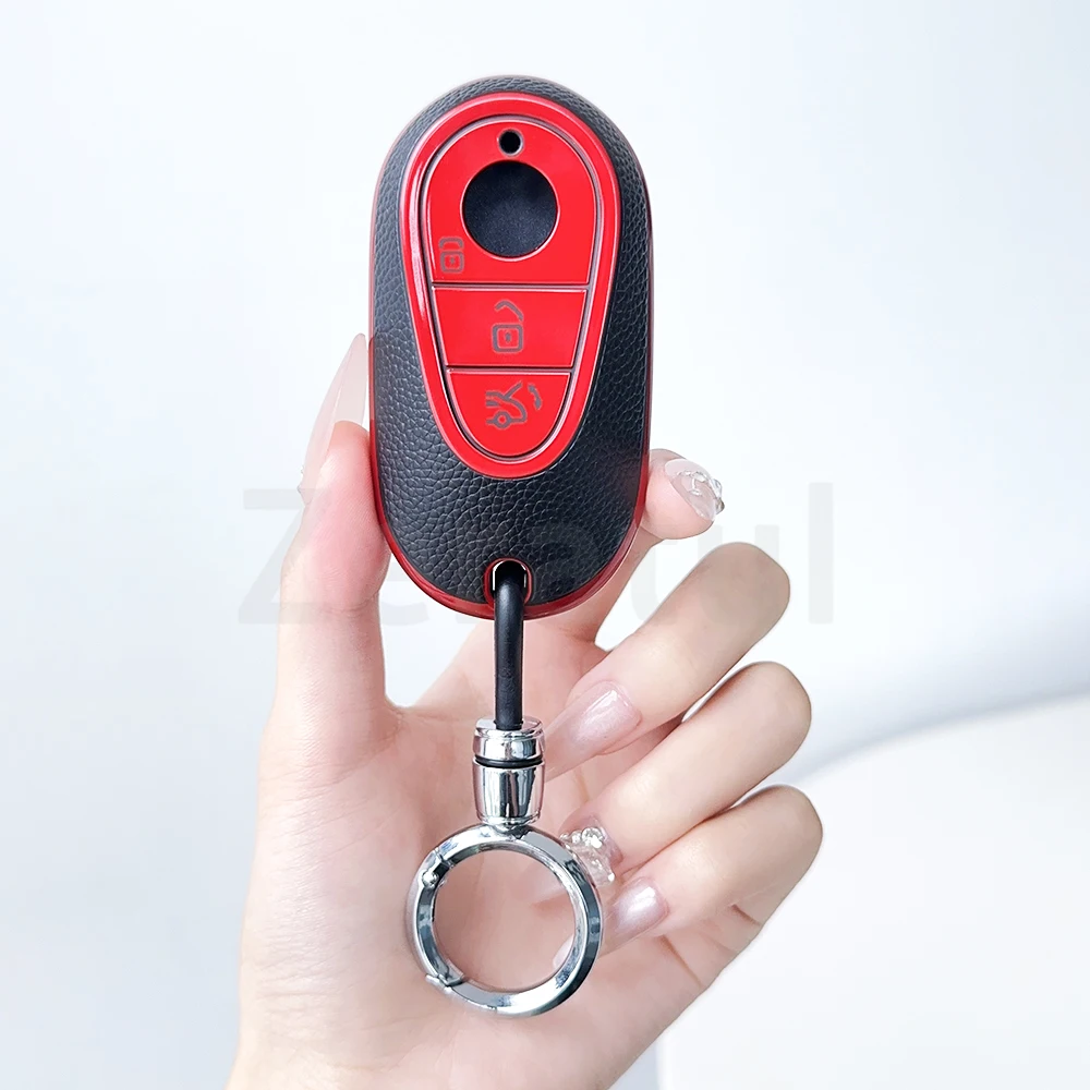 Leather TPU Keyless Car Key Case Cover For Mercedes-Benz W206 W223 S350 S400 S500 E300 E350 A C E S-Class GLE GLS AMG Keychain
