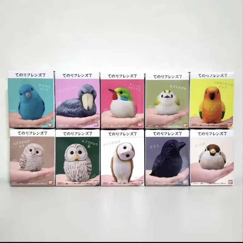Set de Figuras de Aves Bandai Shokugan: Búho, Cuervo, Loro, Gorrión, Mini Decoración de Escritorio, Juguete Coleccionable para Adultos