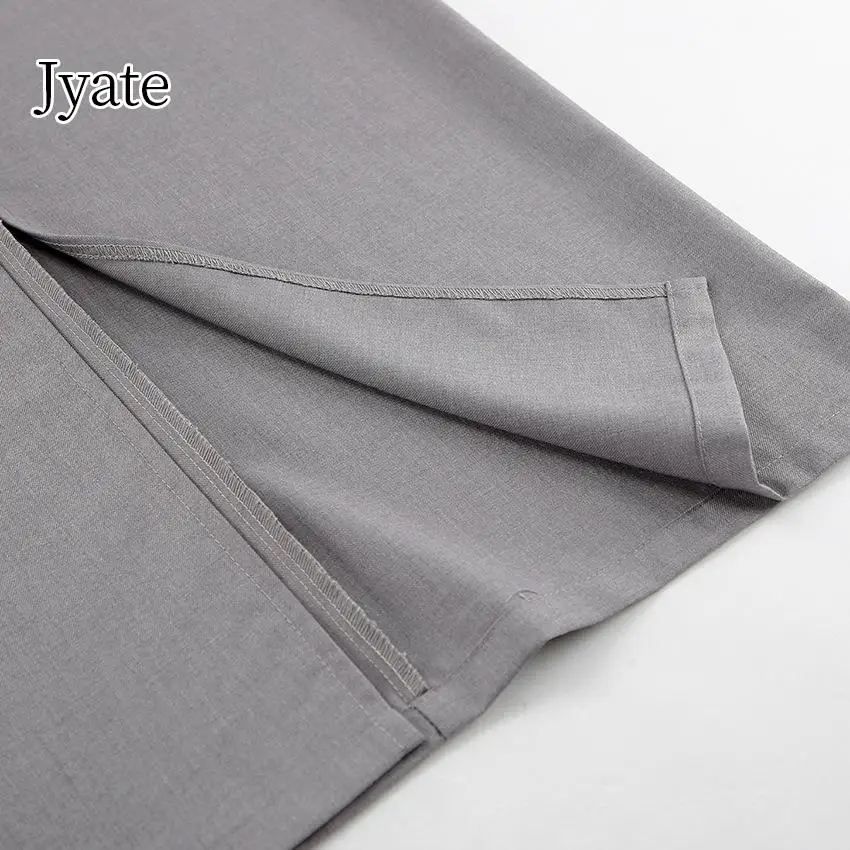 Jyate Office Straight Split Skirts Women Elegant Gray High Waist Long Skirts Street Chic Twill Ankle-Length Skirt Female 2023