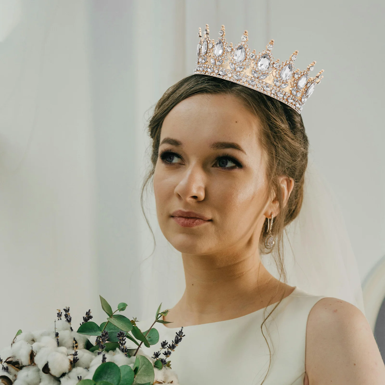 

Vintage Crown White Crystal Rhinestone Bridal Tiara Wedding Party Headpiece Decoration Princess Baroque Queen Crown