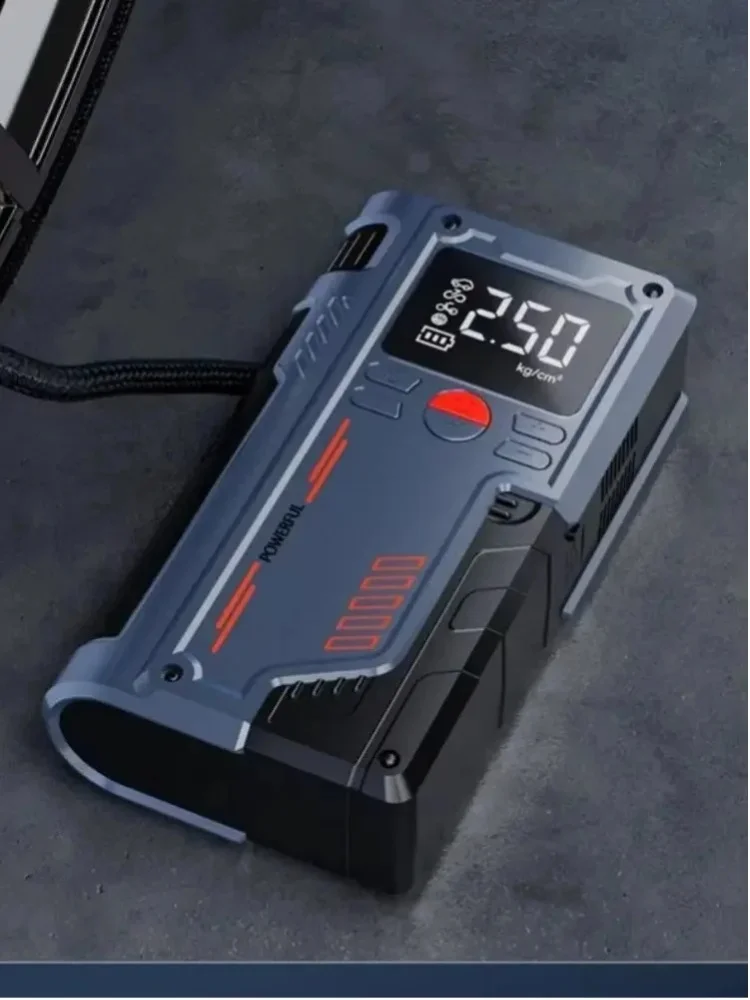 4-w-1 Rozrusznik samochodowy 12V, maksymalny prąd 800-1000A, wbudowany cyfrowy kompresor powietrza 150PSI, rzeczywista pojemność 8000mAh, 4 ogniw, awaryjny booster, power bank, 3 tryby, lampa LED, — 2