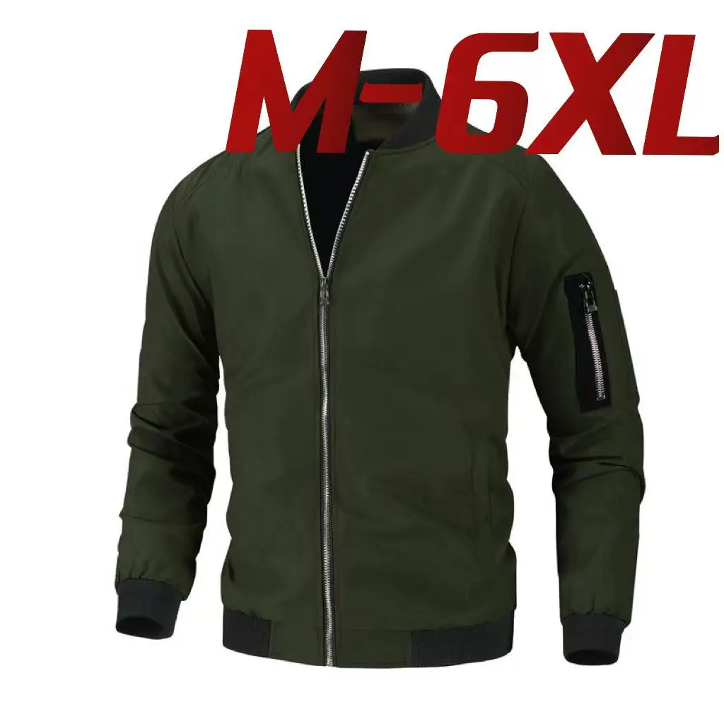 

Plus Size 6XL Solid Color Men's Bomber Jacket, Zip Up Sports Windbreaker For Man, Spring Autumn Oversized Plus Size Mans Coat