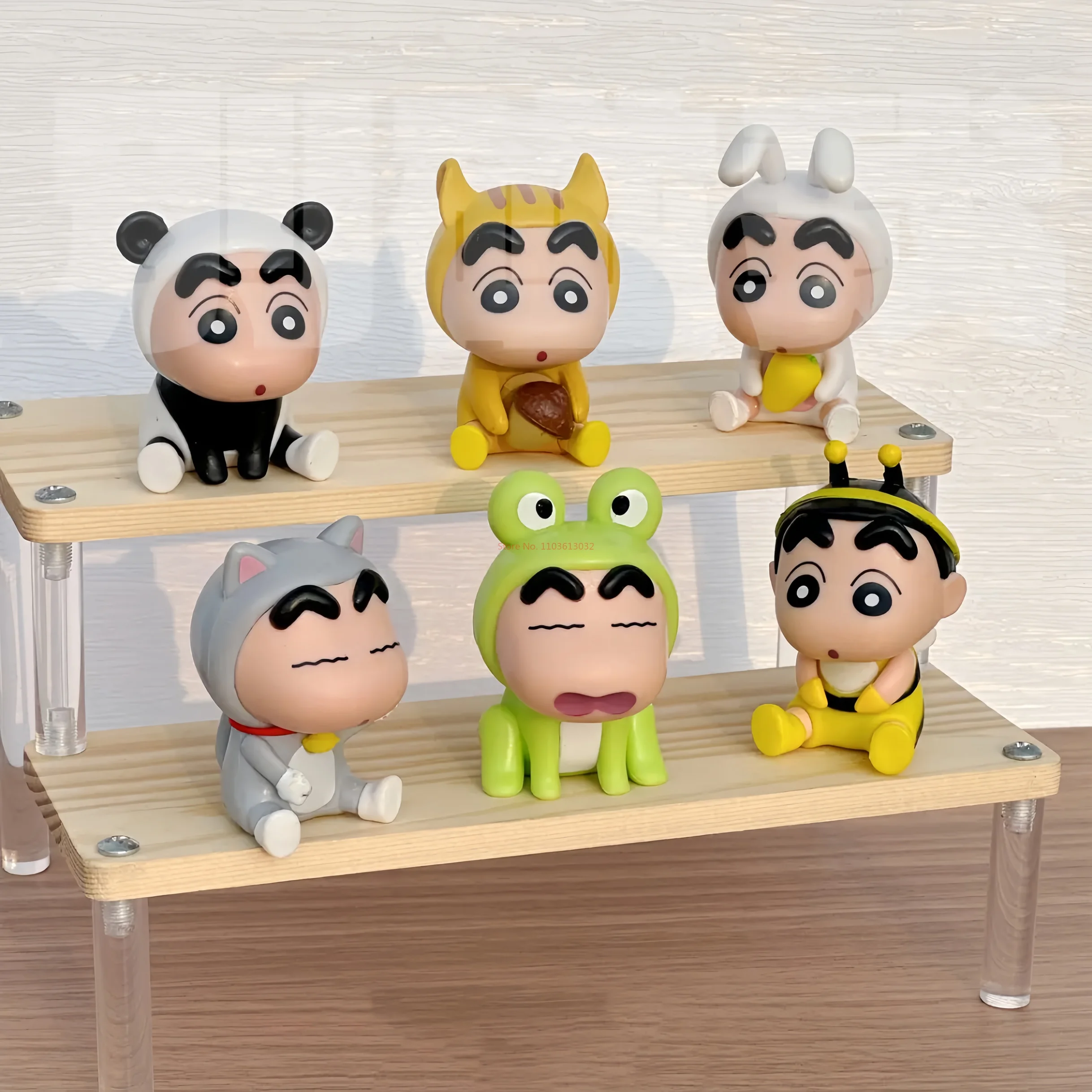 6/10/12pcs Set Crayon Shin-Chan Anime Figure Fishing Puppy Kawaii Q Version Mini Decor Figurines Collectibles Toys Holiday Gifts