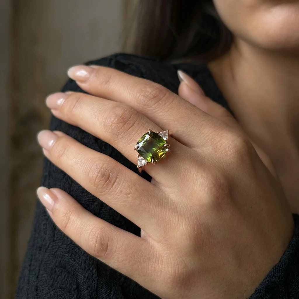 Square Emerald Green Cubic Zirconia Copper Ring for Women Geometric Minimalist Vivid Color Stackable Finger Jewelry