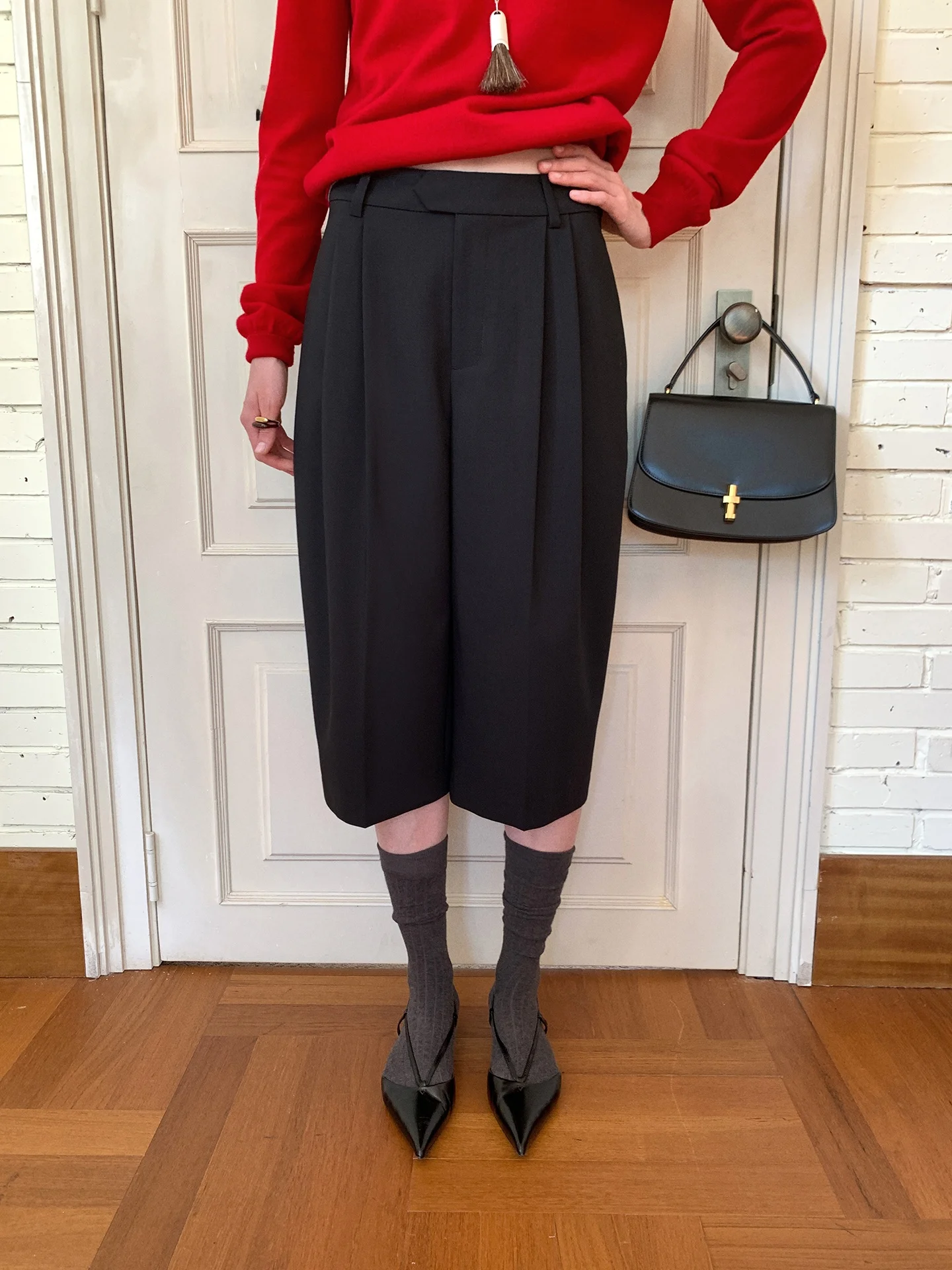 

Модные шерстяные повседневные брюки-палаццо средней длины с высокой талией, прямые брюки для женщин, стильные и удобные для города