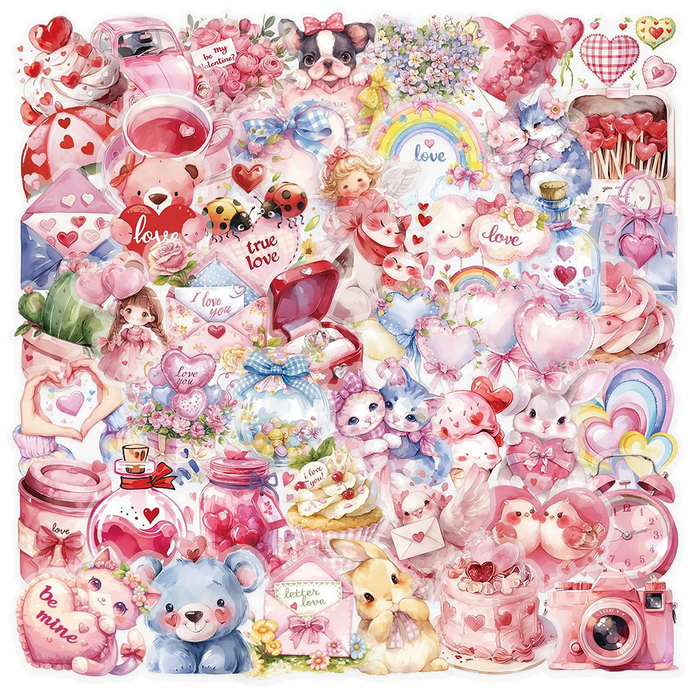 10/30/50 Stück süße rosa Valentinstag Cartoon Aufkleber transparente Aufkleber DIY Gepäck Telefon Laptop Liebe Geständnis Aufkleber Geschenk