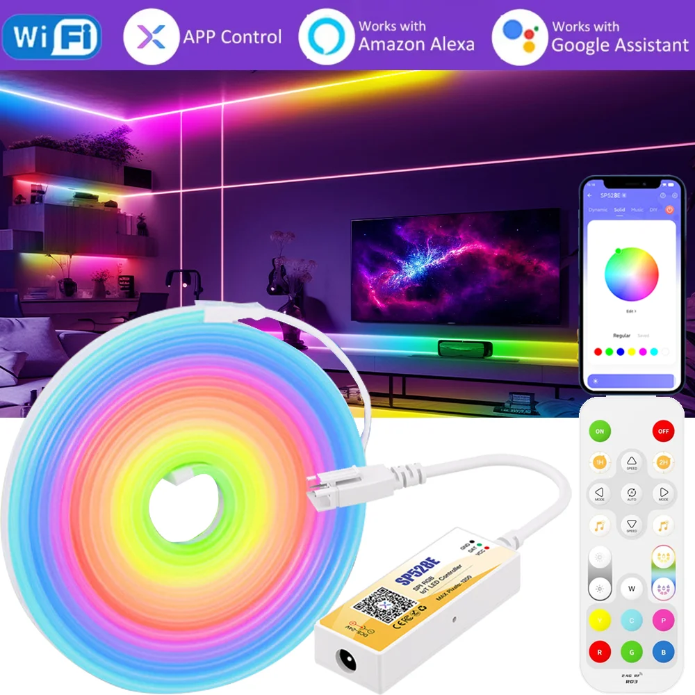 

5 м 10 м 12 В RGBIC неоновые огни Wi-Fi умный светодиодный контроллер синхронизация музыки DIY RGBIC Dreamcolor Chasing Strip Tape fr Главная Спальня Вечеринка