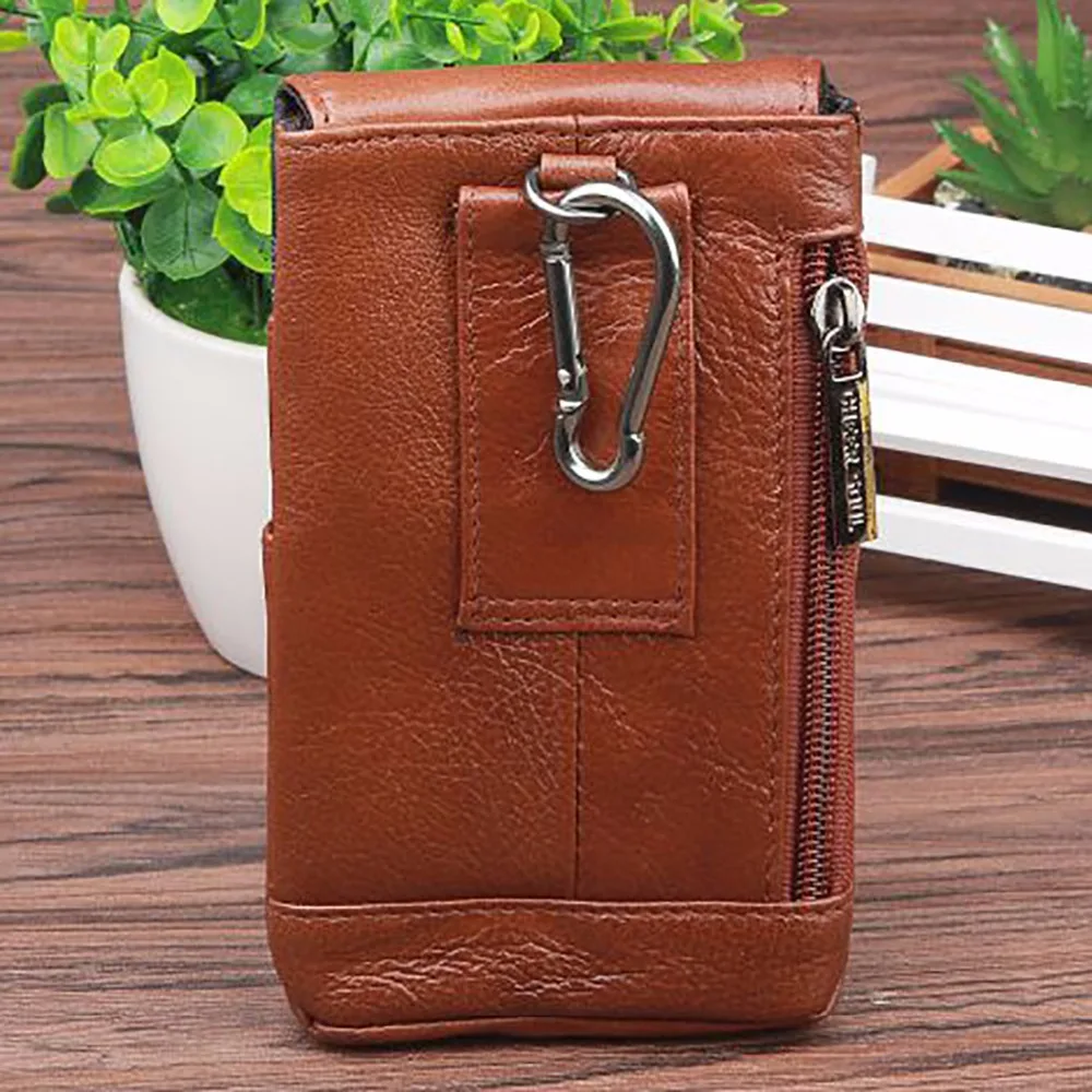 Men Genuine Leather Mobile Cell Phone Case Cover Skin Belt Bags Hip Bum Male Real Cowhide Purse Fanny Pack Hook Waist Bag