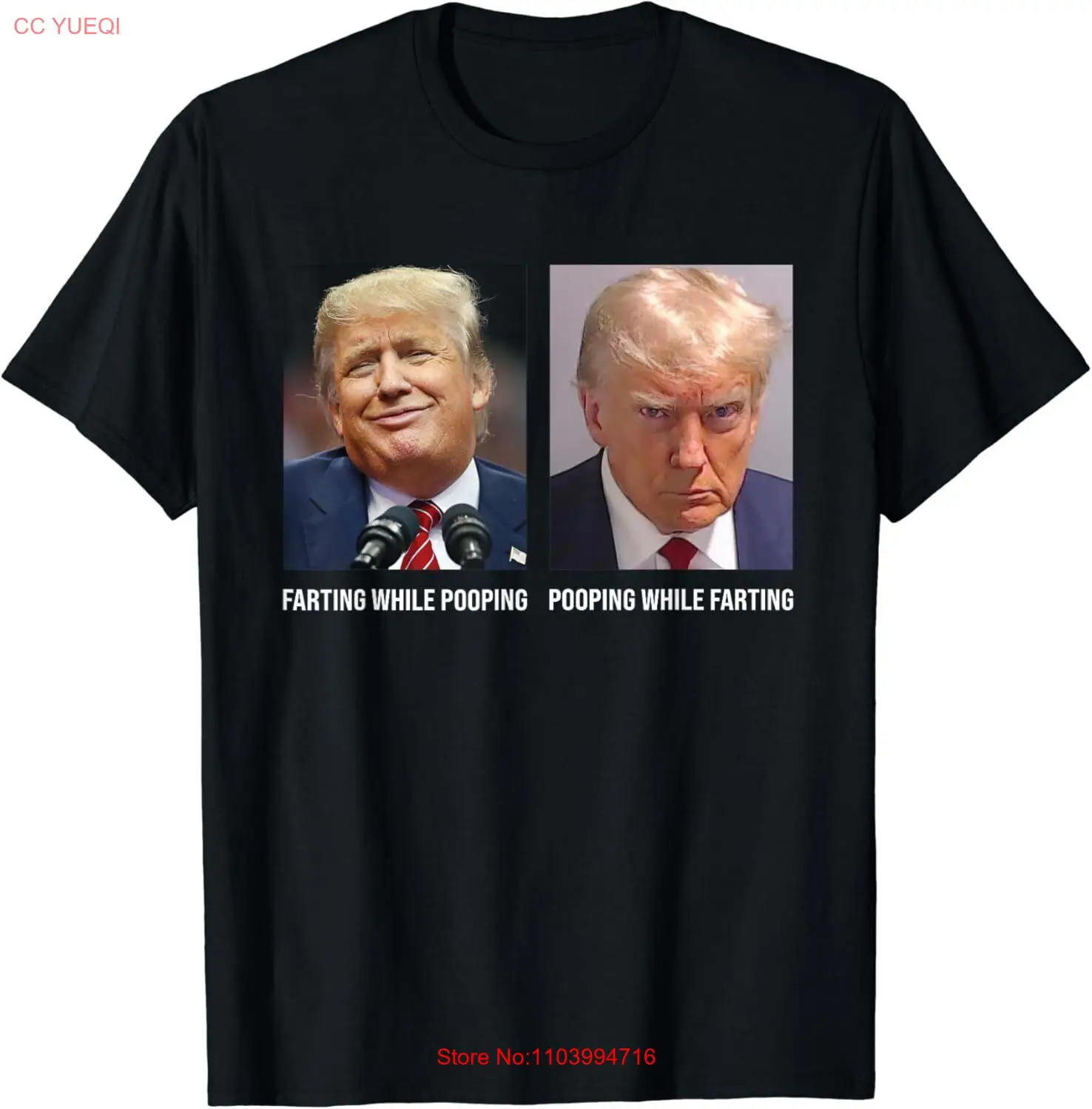 Farting While Pooping - Funny Trump Mugshot Meme T-Shirt Small, Black